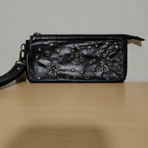 Nordstrom Genuine Deerskin Leather Studded Perfforated Clutch Wrislet Purse